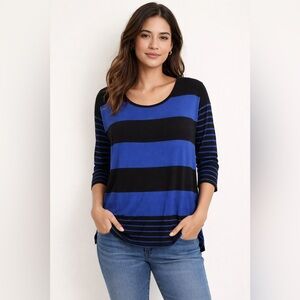 Cable & Gauge Blue & Black Striped Tunic Top – Size Large